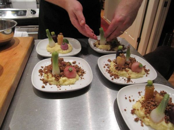 Plating the vegetable dish